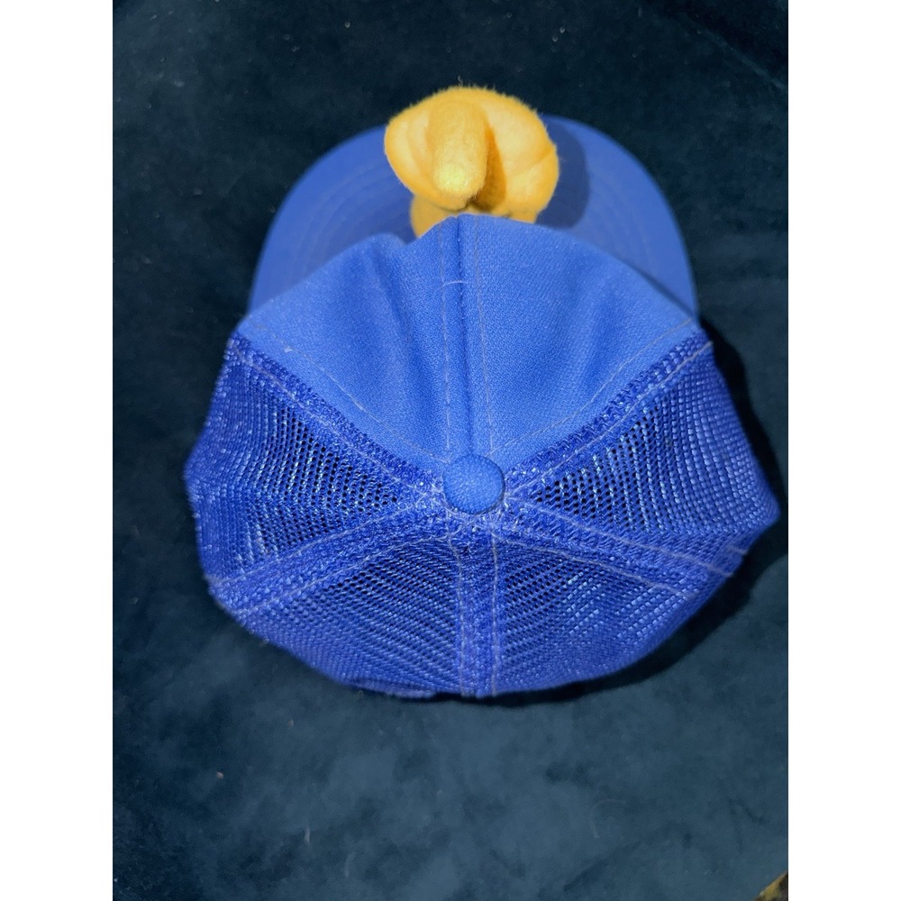 Vintage 80s Middle Finger Hat 3D Plush Blue Trucker Snapback Designer Award - Picture 6 of 12